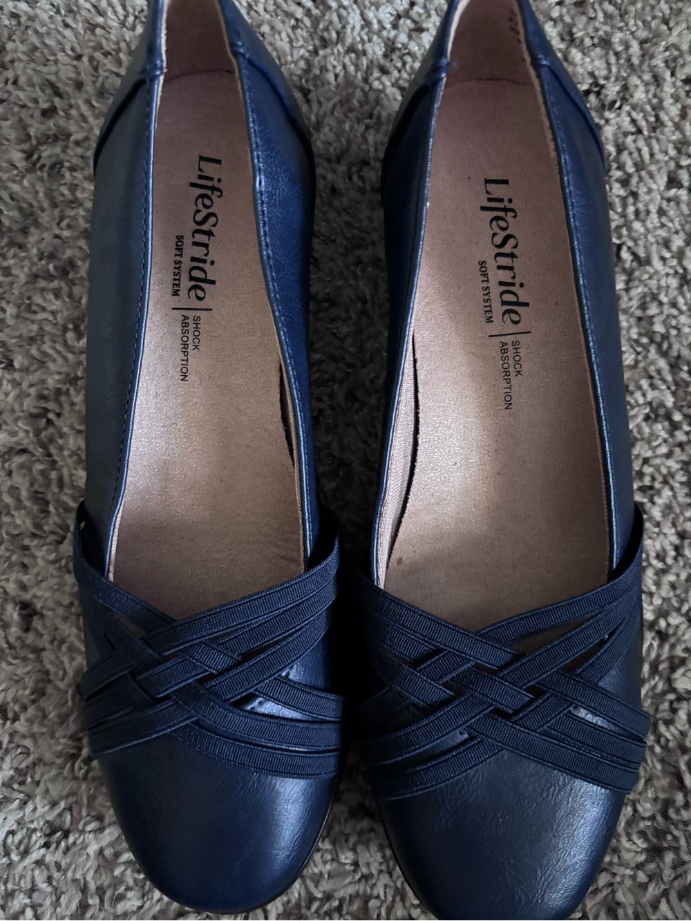 Life Stride Navy Crisscross Strap Ballet Flats